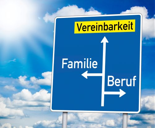 Schild: Vereinbarkeit, Familie, Beruf