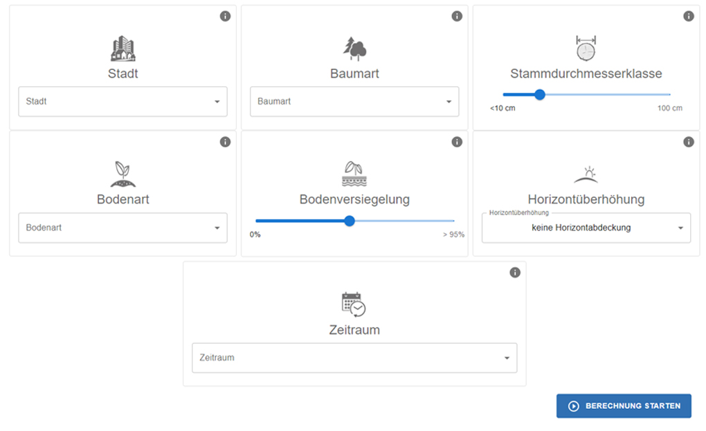Die Eingabefelder des CityTree-Tools - so sehen sie aus.