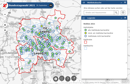 Stadt Leipzig Wahllokal-Finder mit Informationen zur Barrierefreiheit