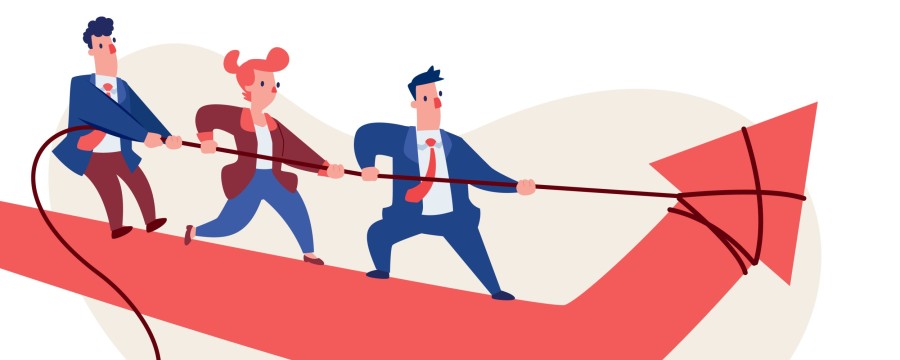 Grafische Darstellung Menschen ziehen an einem Strang