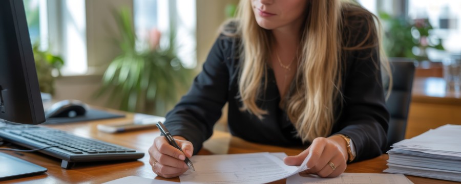 Mitarbeiterin in Verwaltung am Schreibtisch