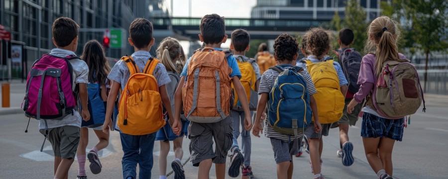 Schulkinder von hinten