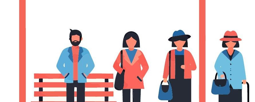 Illustration: Menschen warten an einer Bushaltestelle