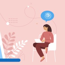 Frau mit Laptop Grafik Virtuelles Bürgerbüro