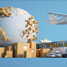 Flugzeug, Schiff, Transporter - Logistik Symbolbild