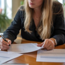 Mitarbeiterin in Verwaltung am Schreibtisch